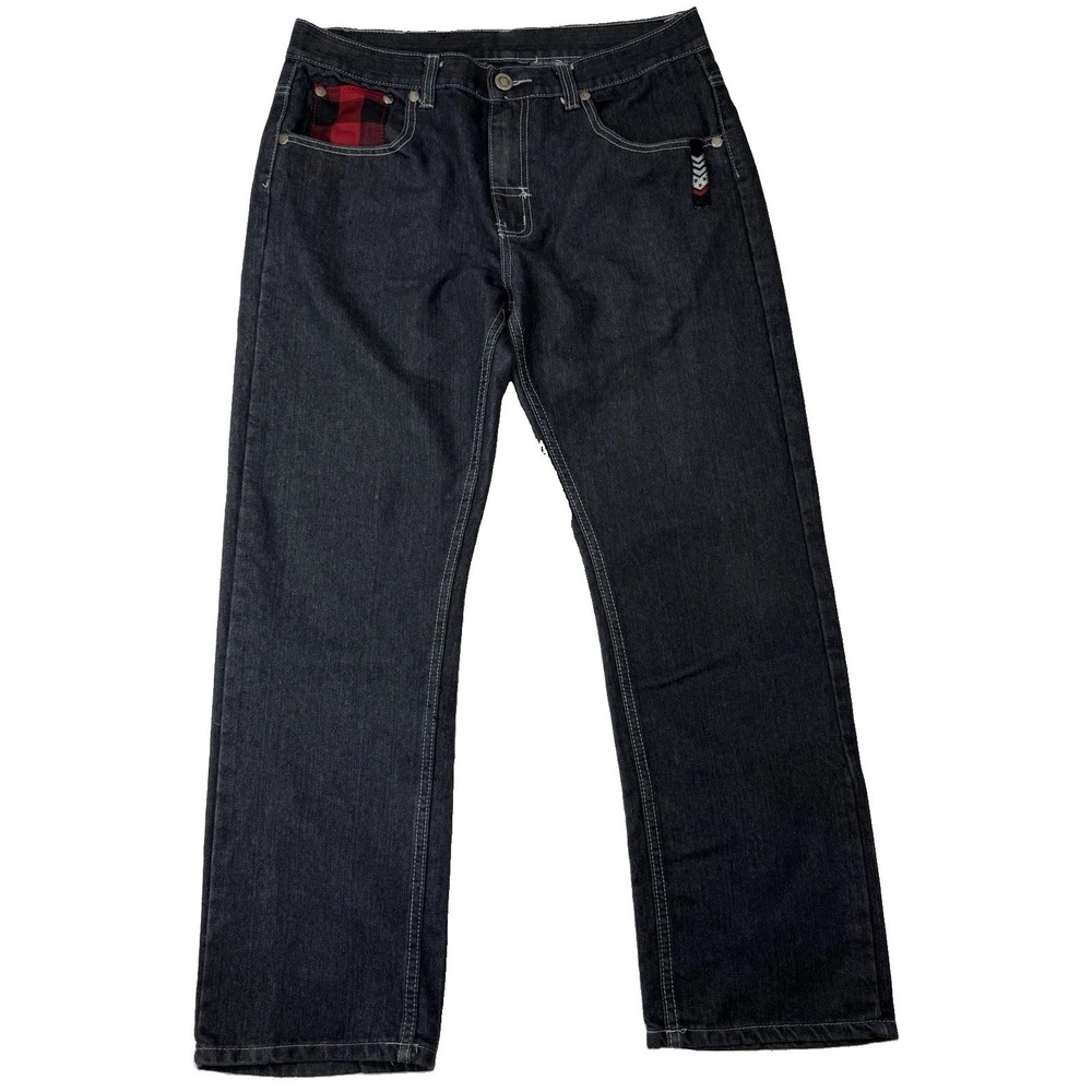 Vintage Red Ape Men's Baggy Jeans Size 38 Black Red Contrast Stitch Y2K Hip Hop